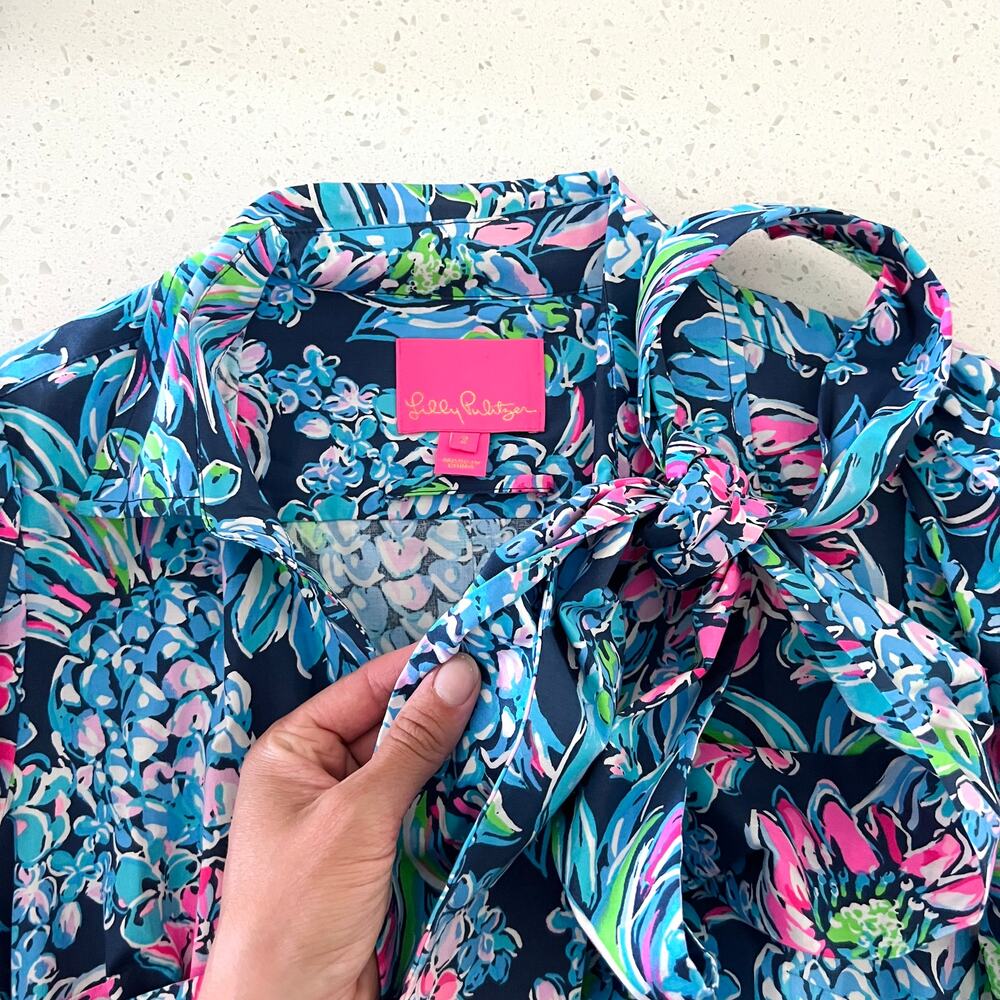 Lilly Pulitzer Mira Stretch Midi Shirt Dress in High Tide Navy Blue Size 2 - Picture 7 of 8
